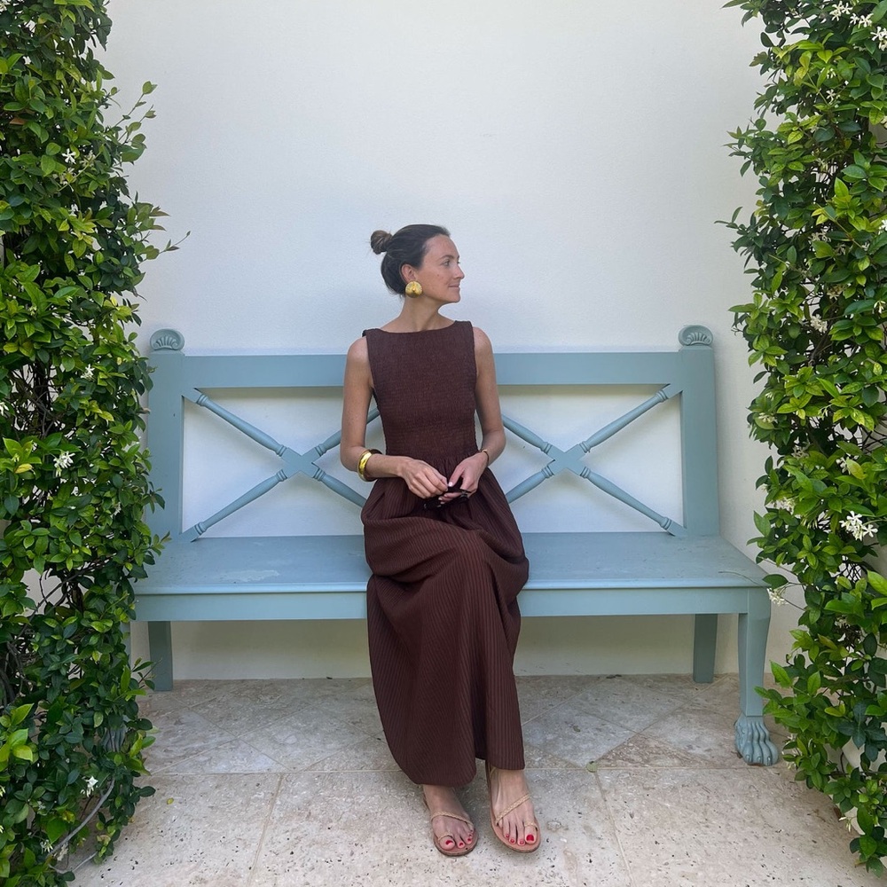 Cosima Nap Dress Chocolate Tonal Seersucker new in bag